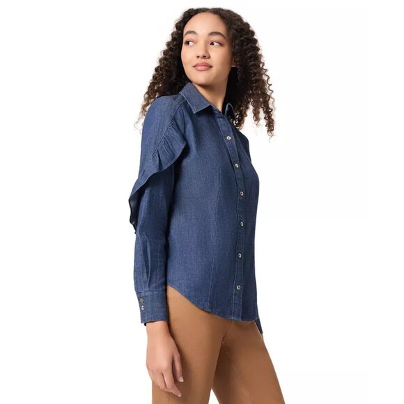 Jones New York Womens Ruffled-Sleeve Button-Up Long Sleeve Shirt DarkWash XL NWT - Picture 3 of 3